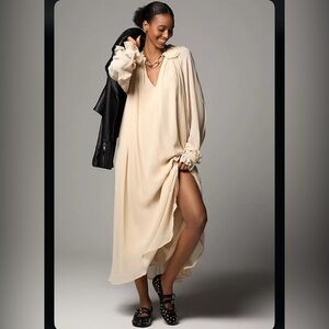 By Anthropologie Long-Sleeve Sheer Pleated Midi Dress